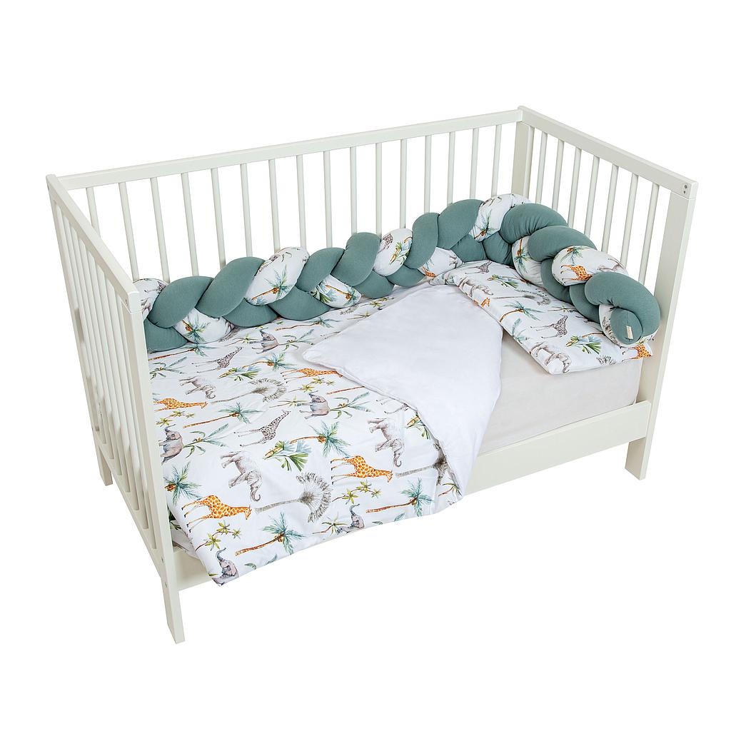 Cot duvet cover + filling + braided cot bumper + pillow case  África