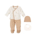 Conjunto para recém-nascido 4p (calça com pés, camisola, gorro e babete 19x19) Farm