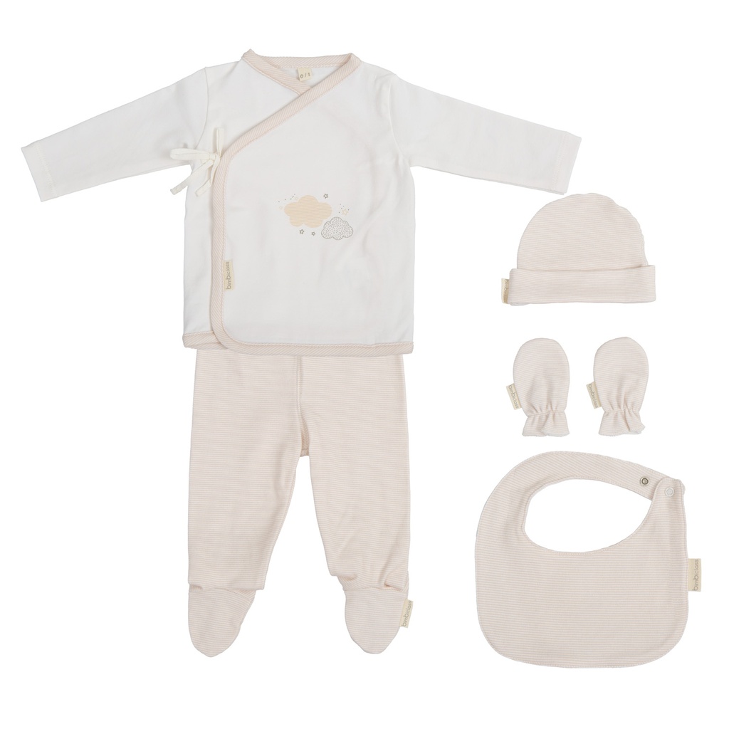 Set Nacimiento - 4p (jubon, Polaina, Gorrito y Babero 19x19) nuvola