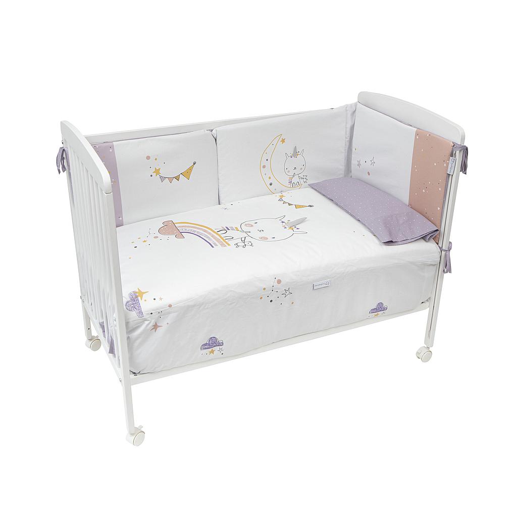 Colcha Cuna reversible con protector + set cojines  Unicornio